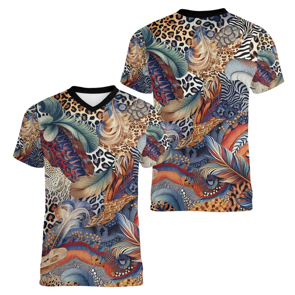 Wild Animal Skins Women V-Neck T-Shirt Unique Leopard Zebra And Snake Patterns - Wonder Print Shop