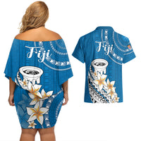 Bula Fiji Couples Matching Off Shoulder Short Dress and Hawaiian Shirt Kava Bowl Tapa Tribal LT9 - Wonder Print Shop