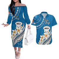 Bula Fiji Couples Matching Off The Shoulder Long Sleeve Dress and Hawaiian Shirt Kava Bowl Tapa Tribal LT9 - Wonder Print Shop