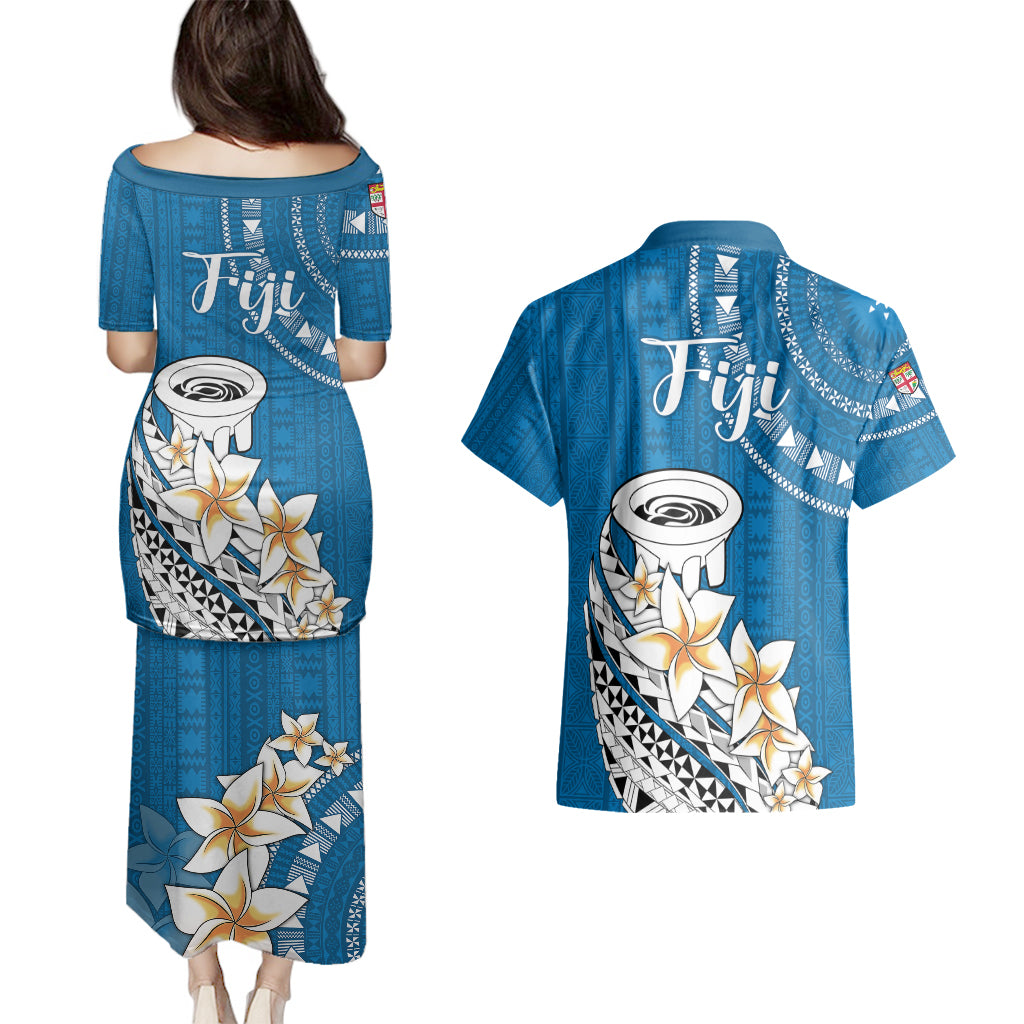 Bula Fiji Couples Matching Puletasi Dress and Hawaiian Shirt Kava Bowl Tapa Tribal LT9 - Wonder Print Shop