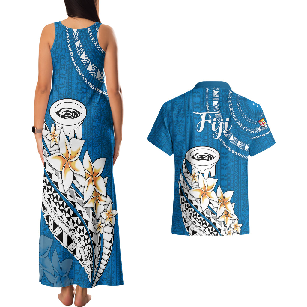 Bula Fiji Couples Matching Tank Maxi Dress and Hawaiian Shirt Kava Bowl Tapa Tribal LT9 - Wonder Print Shop