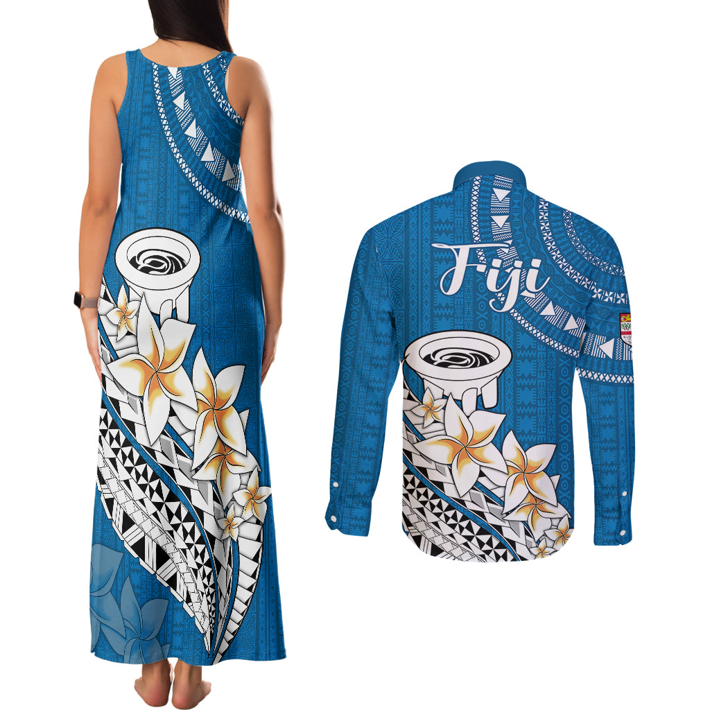 Bula Fiji Couples Matching Tank Maxi Dress and Long Sleeve Button Shirts Kava Bowl Tapa Tribal LT9 - Wonder Print Shop