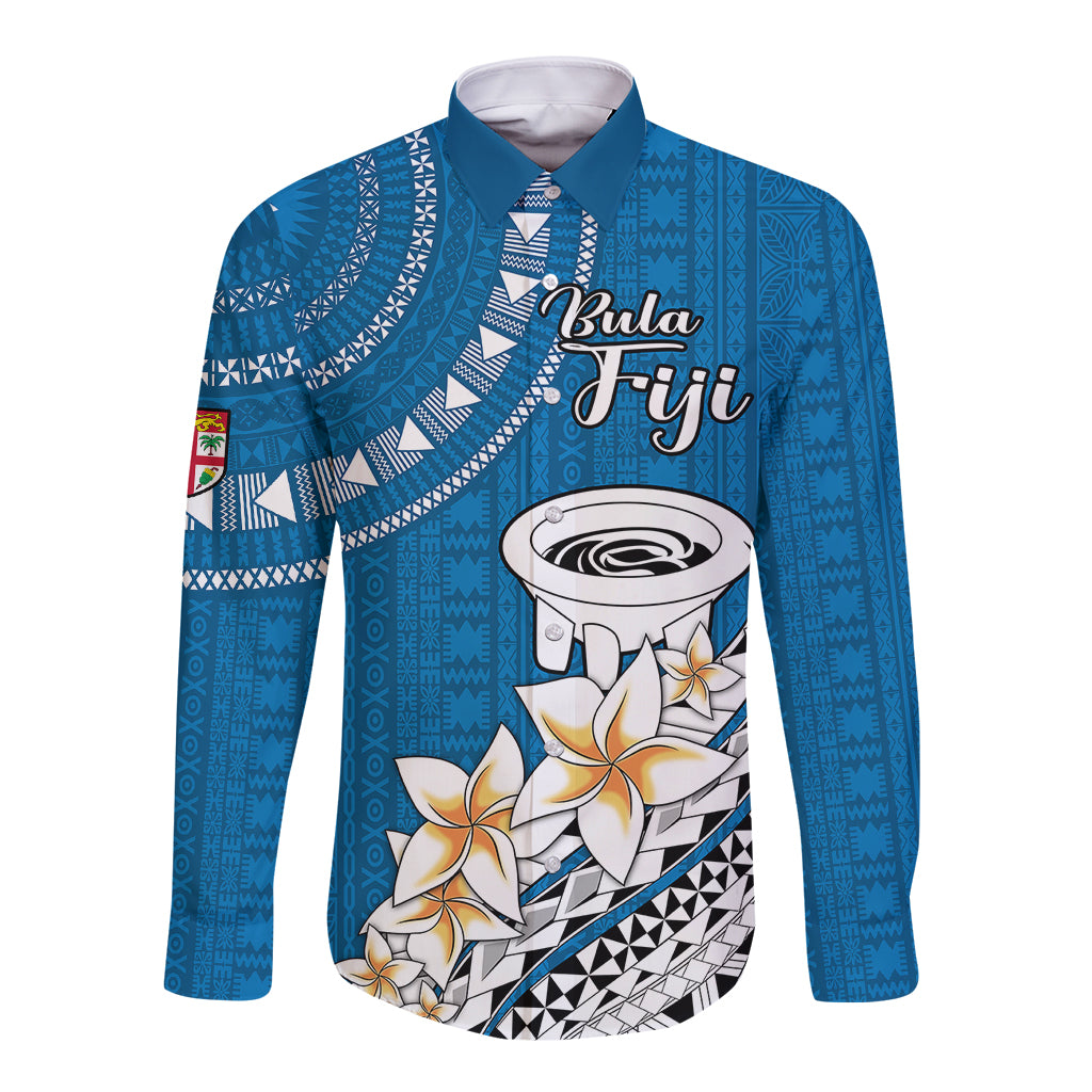 Bula Fiji Long Sleeve Button Shirt Kava Bowl Tapa Tribal - Wonder Print Shop