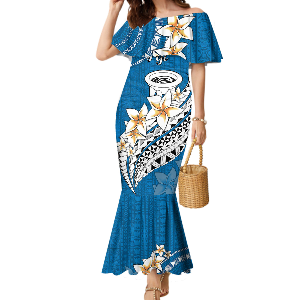 Bula Fiji Mermaid Dress Kava Bowl Tapa Tribal - Wonder Print Shop