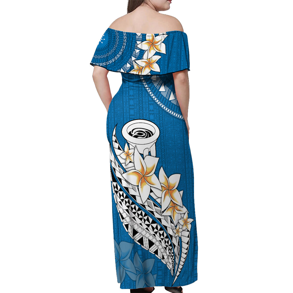 Bula Fiji Off Shoulder Maxi Dress Kava Bowl Tapa Tribal - Wonder Print Shop