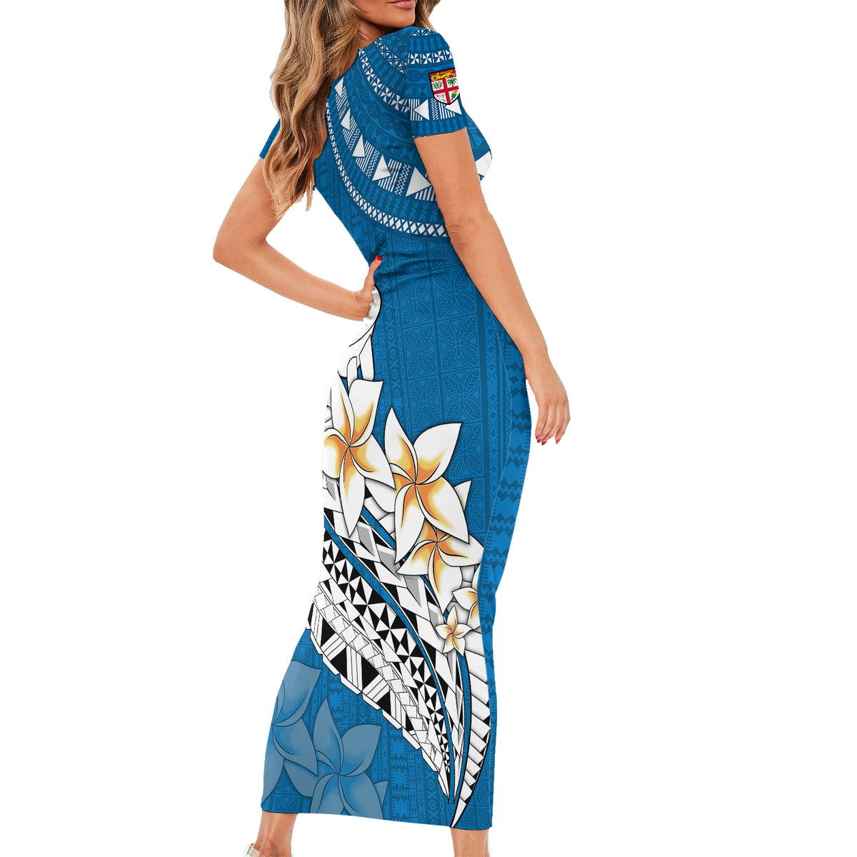 Bula Fiji Short Sleeve Bodycon Dress Kava Bowl Tapa Tribal - Wonder Print Shop