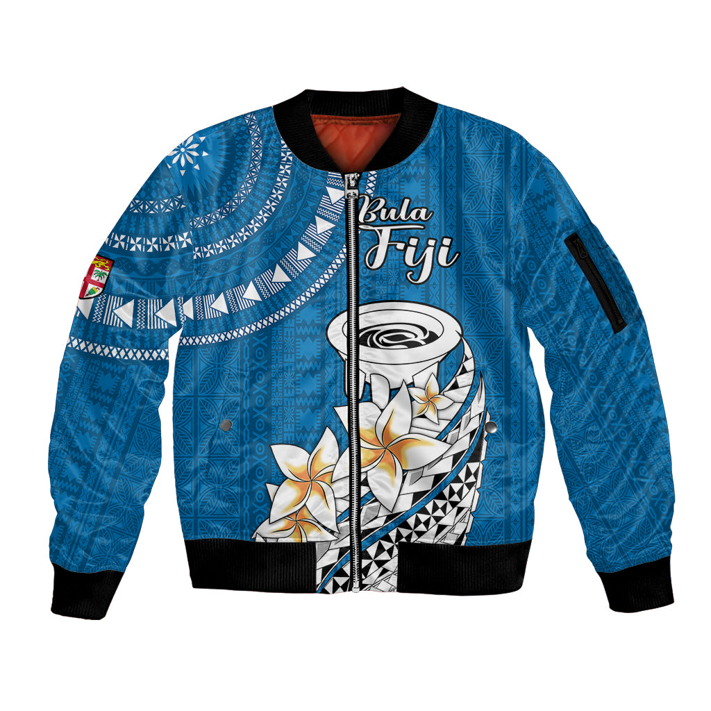 Bula Fiji Sleeve Zip Bomber Jacket Kava Bowl Tapa Tribal - Wonder Print Shop