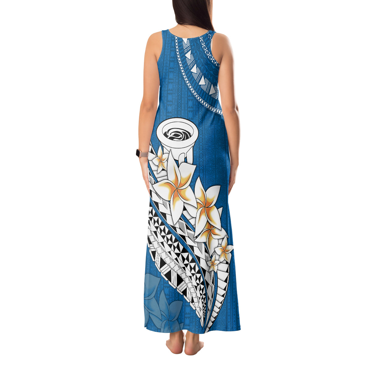 Bula Fiji Tank Maxi Dress Kava Bowl Tapa Tribal - Wonder Print Shop