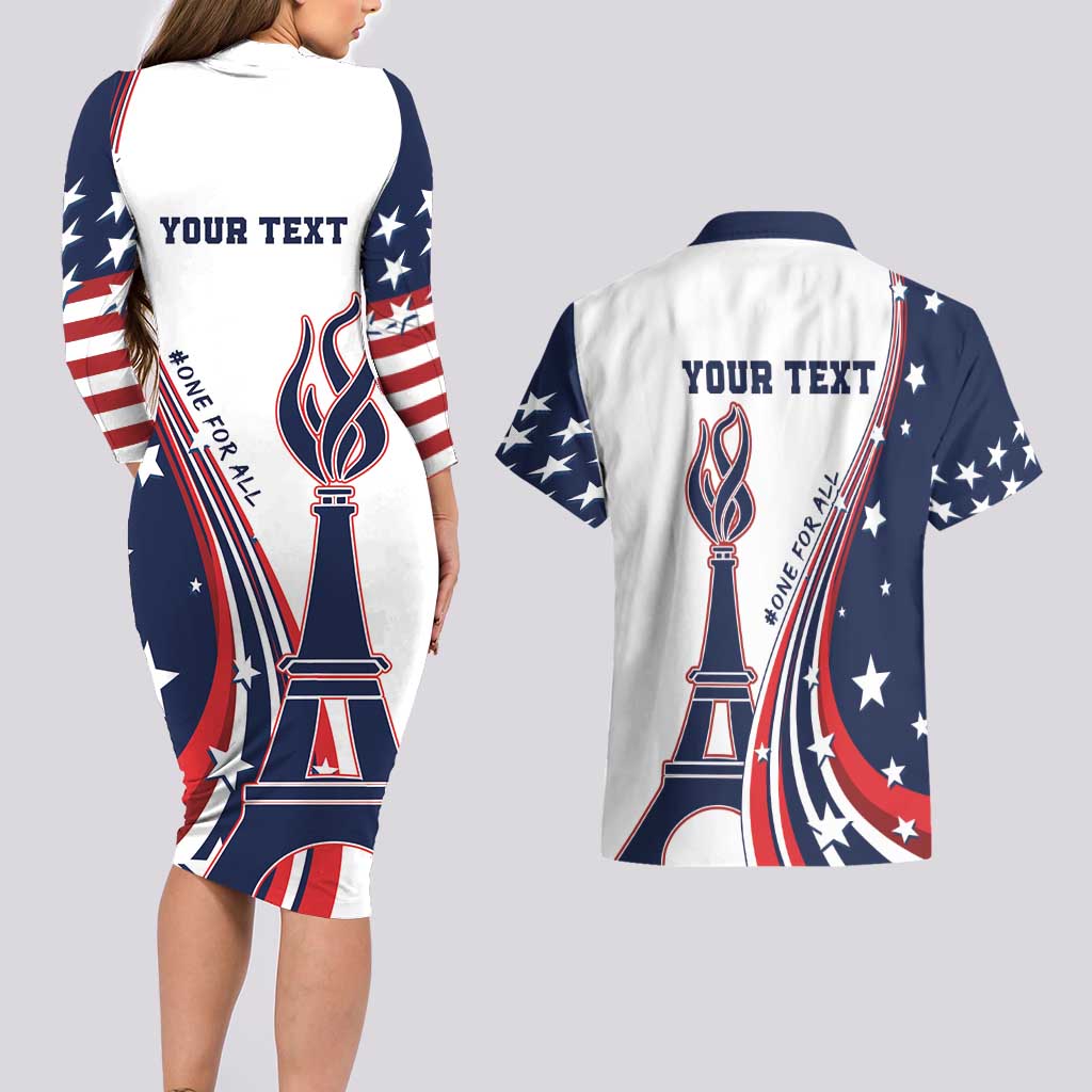 Personalized USA Make America Strong Again Couples Matching Long Sleeve Bodycon Dress and Hawaiian Shirt Go Paris 2024 LT9 - Wonder Print Shop
