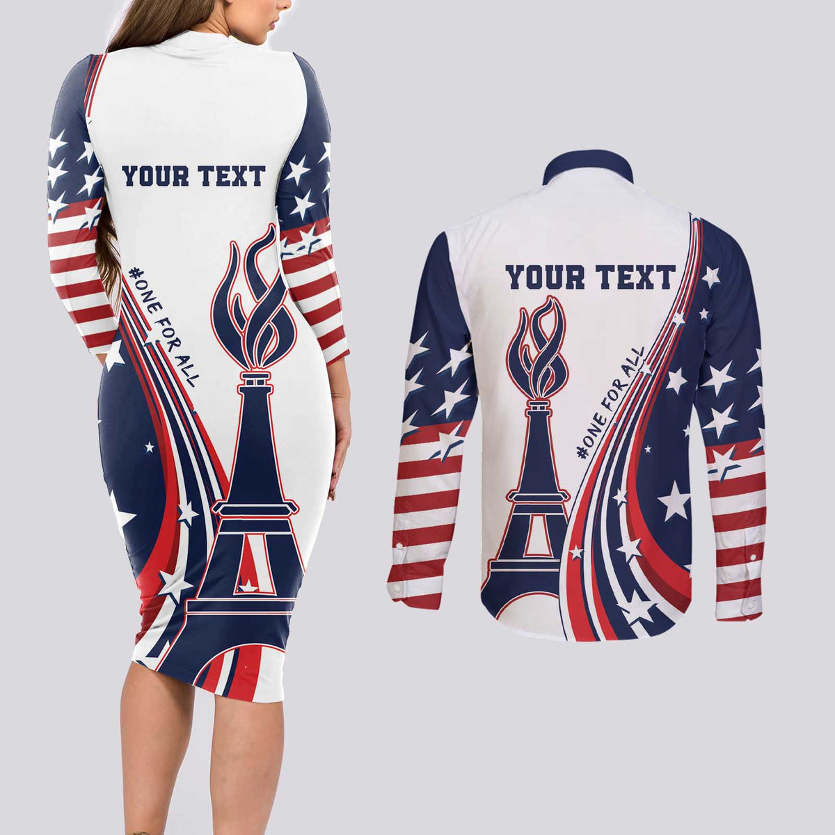 Personalized USA Make America Strong Again Couples Matching Long Sleeve Bodycon Dress and Long Sleeve Button Shirt Go Paris 2024 LT9 - Wonder Print Shop
