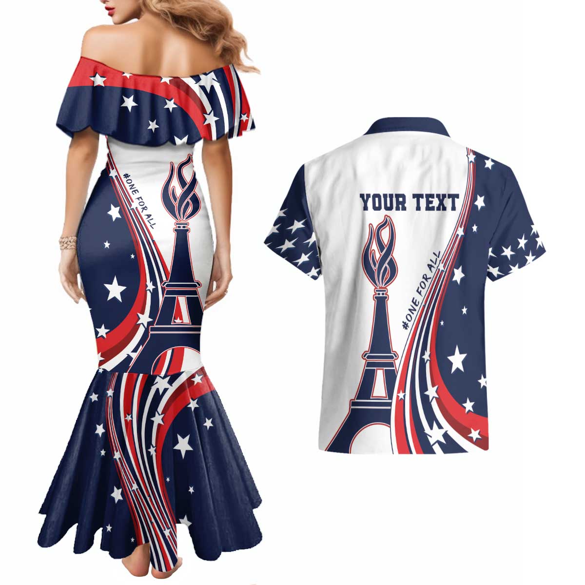 Personalized USA Make America Strong Again Couples Matching Mermaid Dress and Hawaiian Shirt Go Paris 2024 LT9 - Wonder Print Shop