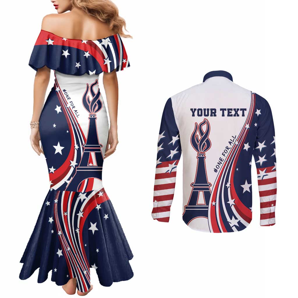 Personalized USA Make America Strong Again Couples Matching Mermaid Dress and Long Sleeve Button Shirt Go Paris 2024