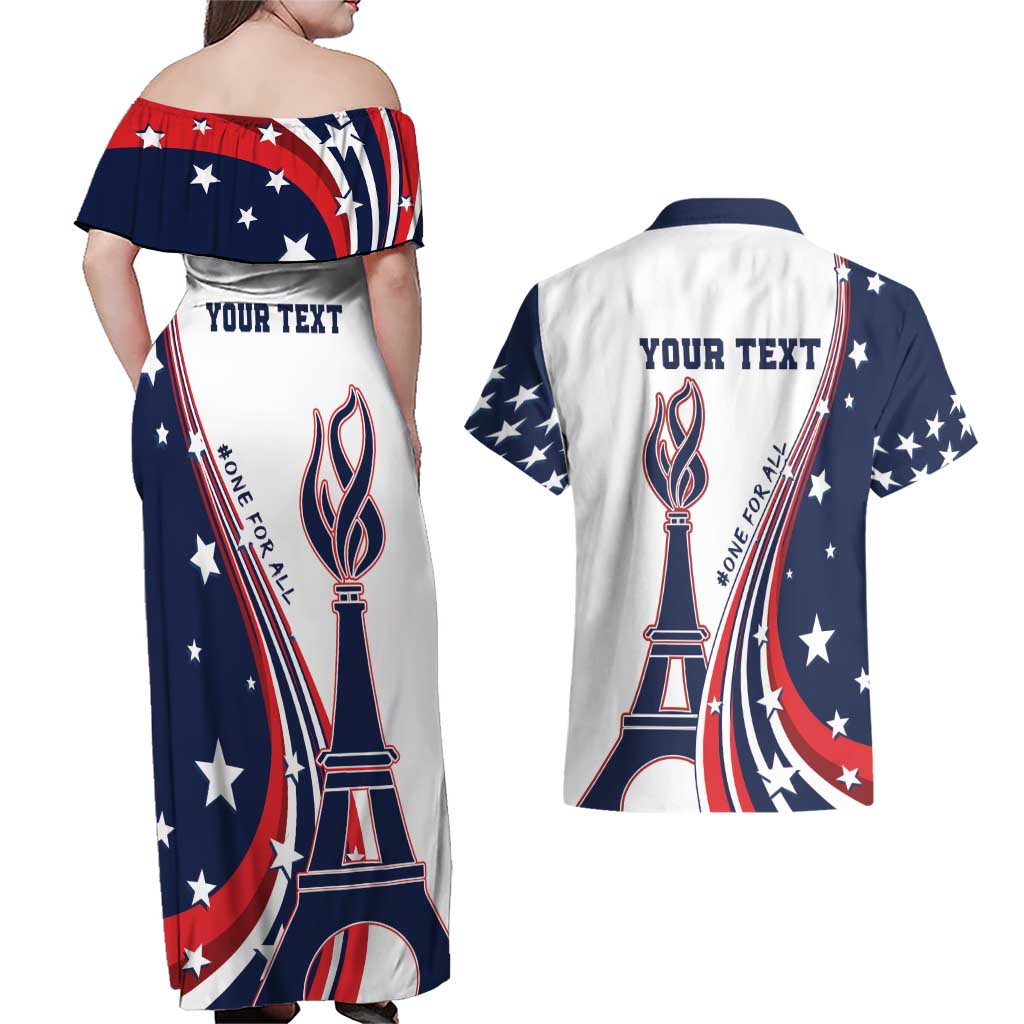 Personalized USA Make America Strong Again Couples Matching Off Shoulder Maxi Dress and Hawaiian Shirt Go Paris 2024 LT9 - Wonder Print Shop