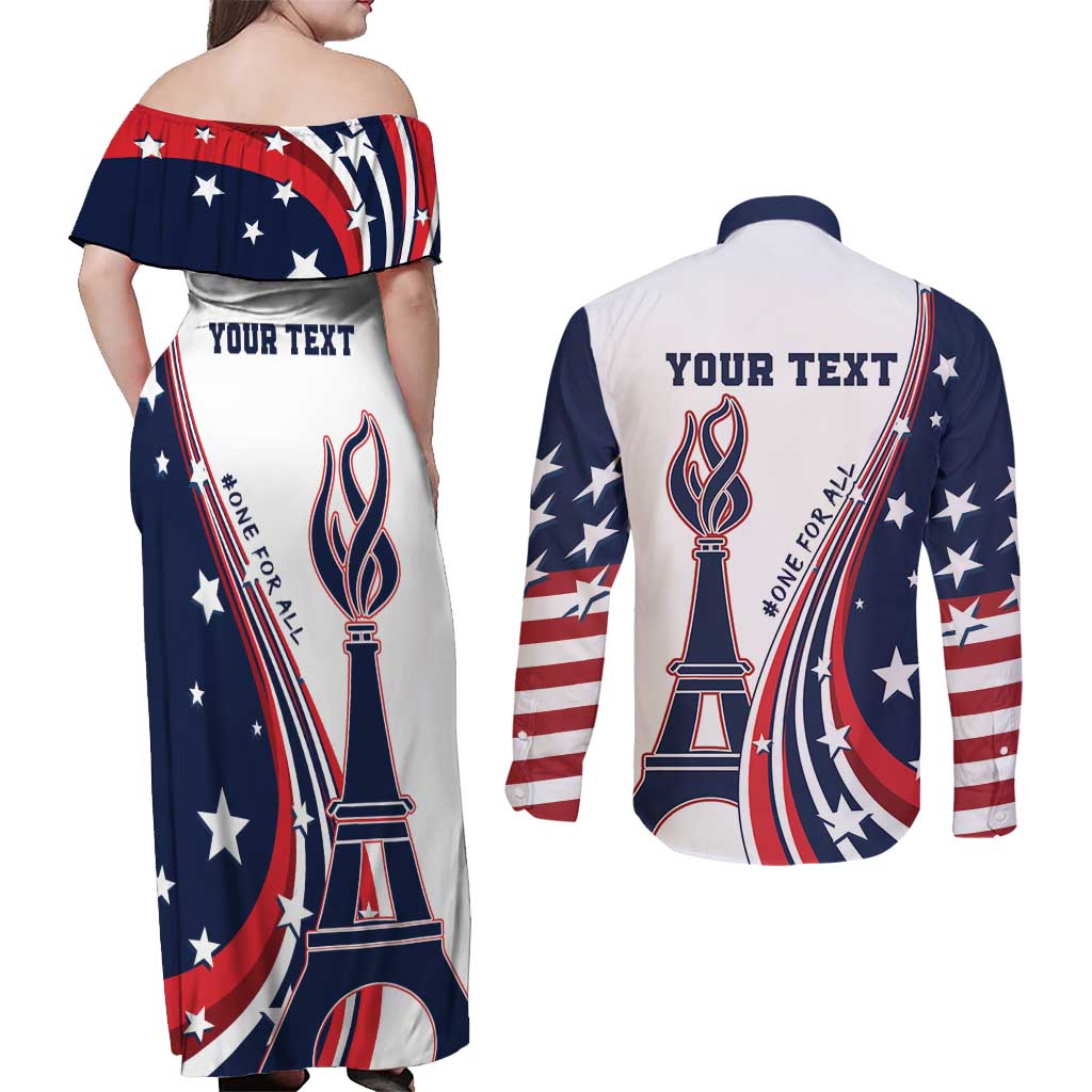 Personalized USA Make America Strong Again Couples Matching Off Shoulder Maxi Dress and Long Sleeve Button Shirt Go Paris 2024 LT9 - Wonder Print Shop