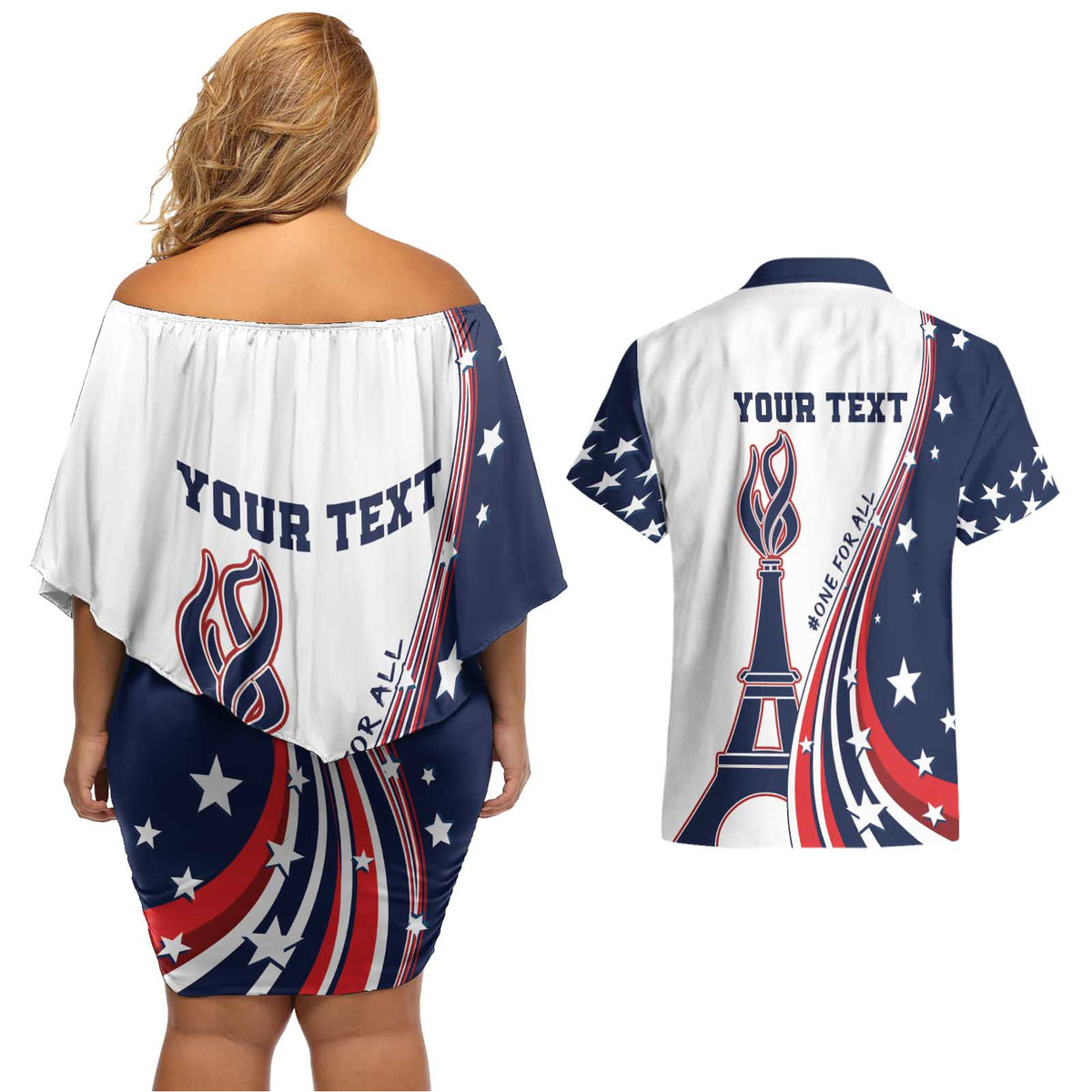 Personalized USA Make America Strong Again Couples Matching Off Shoulder Short Dress and Hawaiian Shirt Go Paris 2024 LT9 - Wonder Print Shop