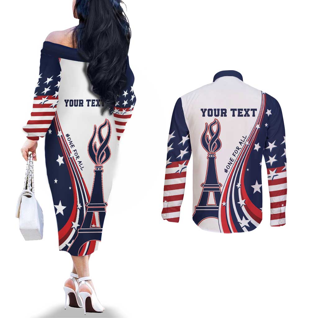 Personalized USA Make America Strong Again Couples Matching Off The Shoulder Long Sleeve Dress and Long Sleeve Button Shirt Go Paris 2024