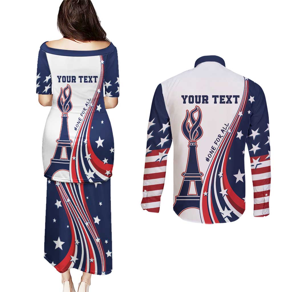 Personalized USA Make America Strong Again Couples Matching Puletasi and Long Sleeve Button Shirt Go Paris 2024 LT9 - Wonder Print Shop