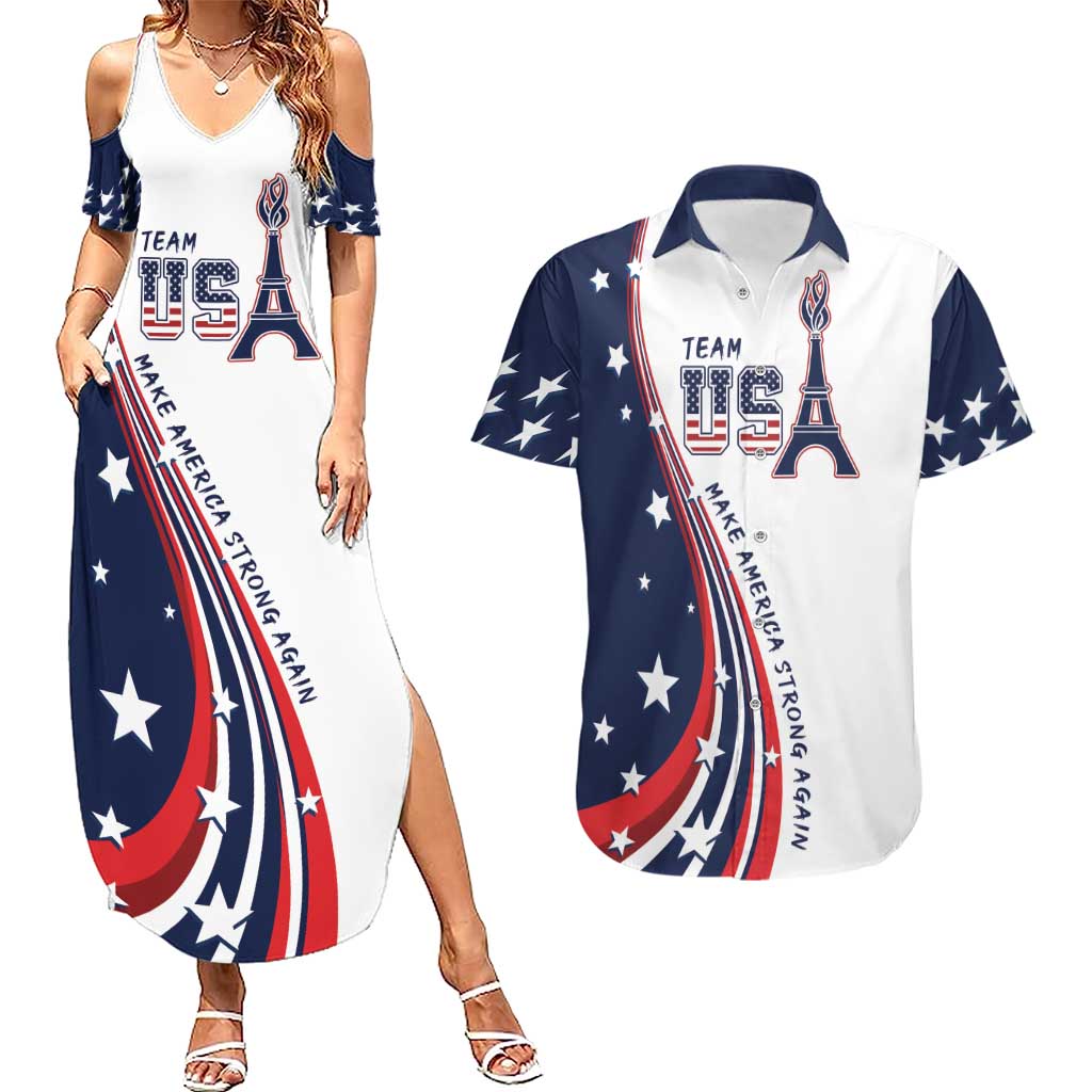 Personalized USA Make America Strong Again Couples Matching Summer Maxi Dress and Hawaiian Shirt Go Paris 2024 LT9 - Wonder Print Shop