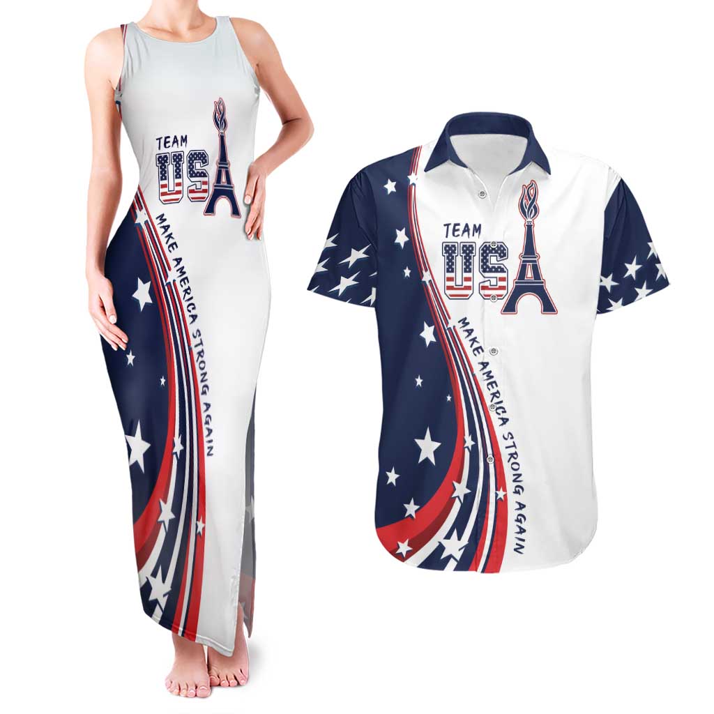 Personalized USA Make America Strong Again Couples Matching Tank Maxi Dress and Hawaiian Shirt Go Paris 2024 LT9 - Wonder Print Shop