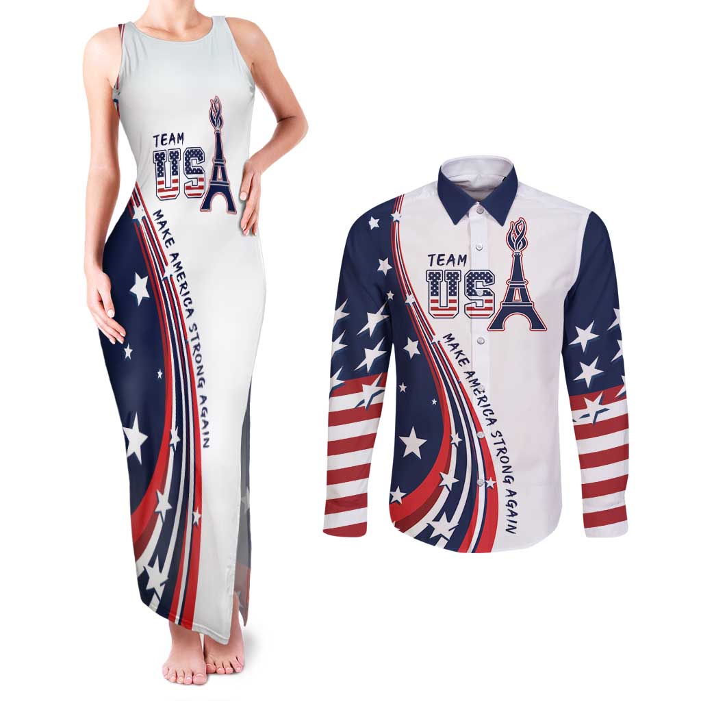 Personalized USA Make America Strong Again Couples Matching Tank Maxi Dress and Long Sleeve Button Shirt Go Paris 2024 LT9 - Wonder Print Shop