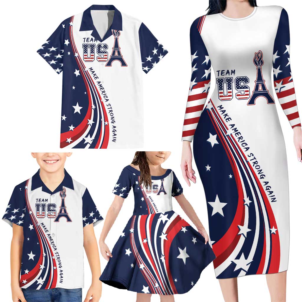 Personalized USA Make America Strong Again Family Matching Long Sleeve Bodycon Dress and Hawaiian Shirt Go Paris 2024 LT9 - Wonder Print Shop