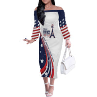 Personalized USA Make America Strong Again Family Matching Off The Shoulder Long Sleeve Dress and Hawaiian Shirt Go Paris 2024 - Wonder Print Shop