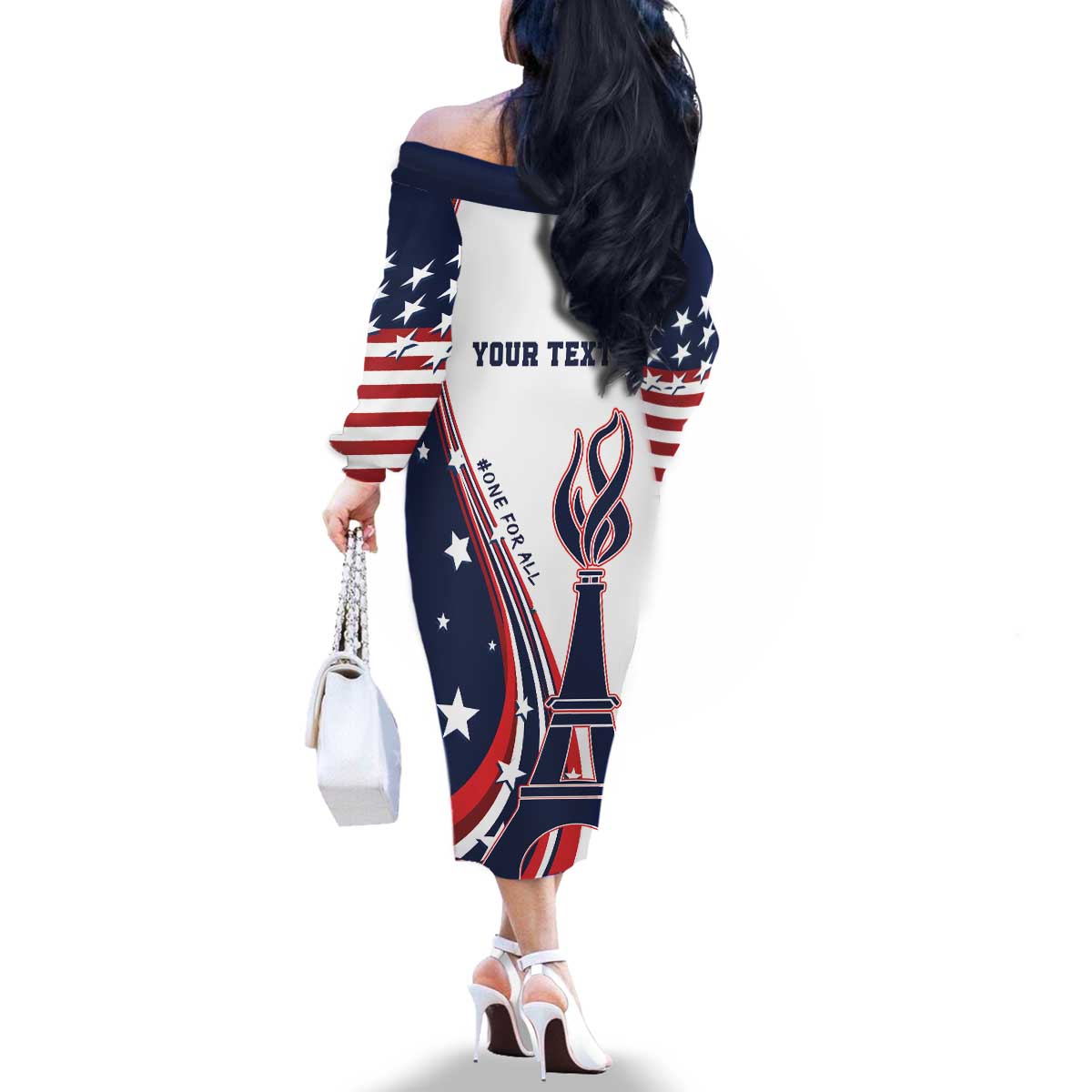 Personalized USA Make America Strong Again Family Matching Off The Shoulder Long Sleeve Dress and Hawaiian Shirt Go Paris 2024 - Wonder Print Shop