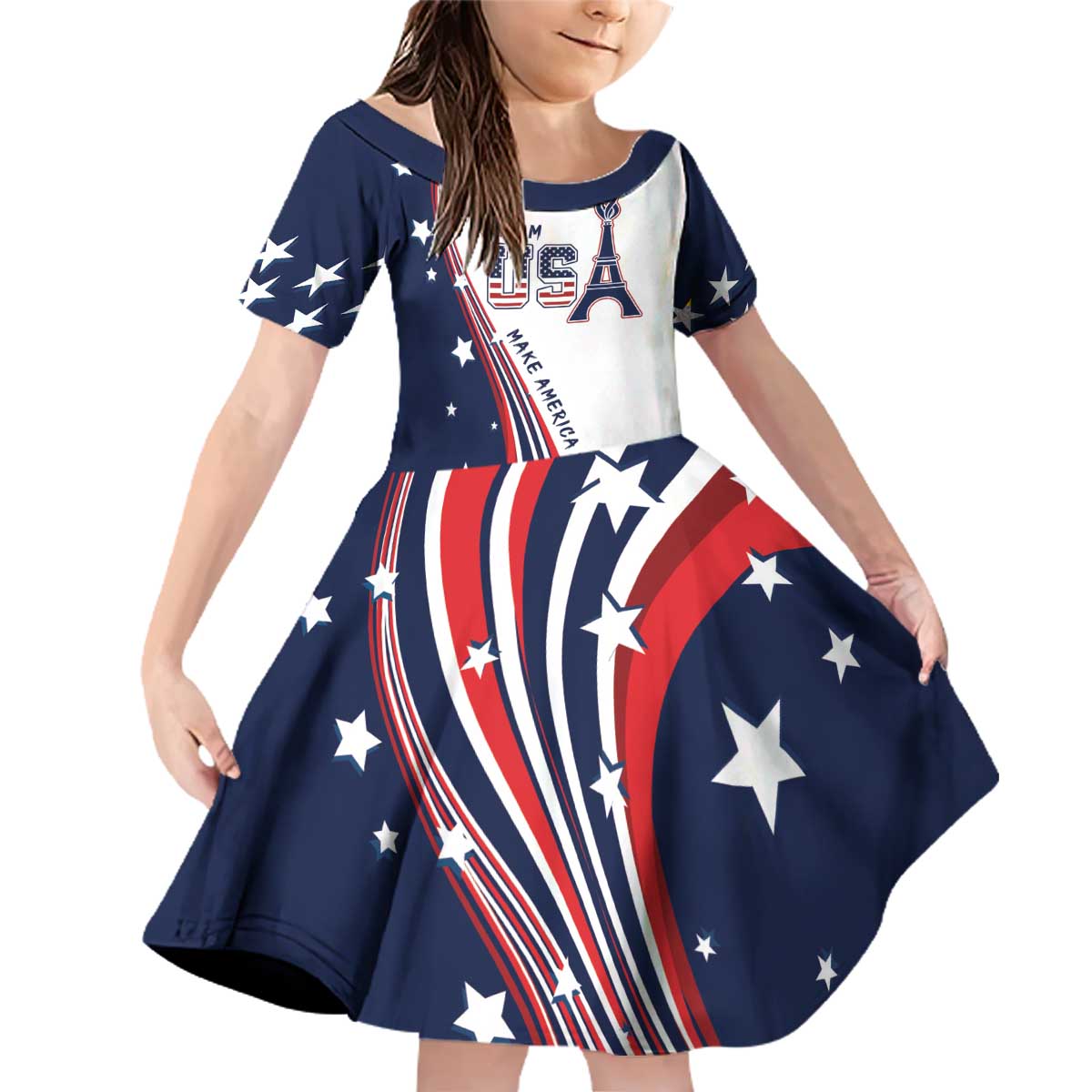 Personalized USA Make America Strong Again Family Matching Off Shoulder Short Dress and Hawaiian Shirt Go Paris 2024 LT9 - Wonder Print Shop