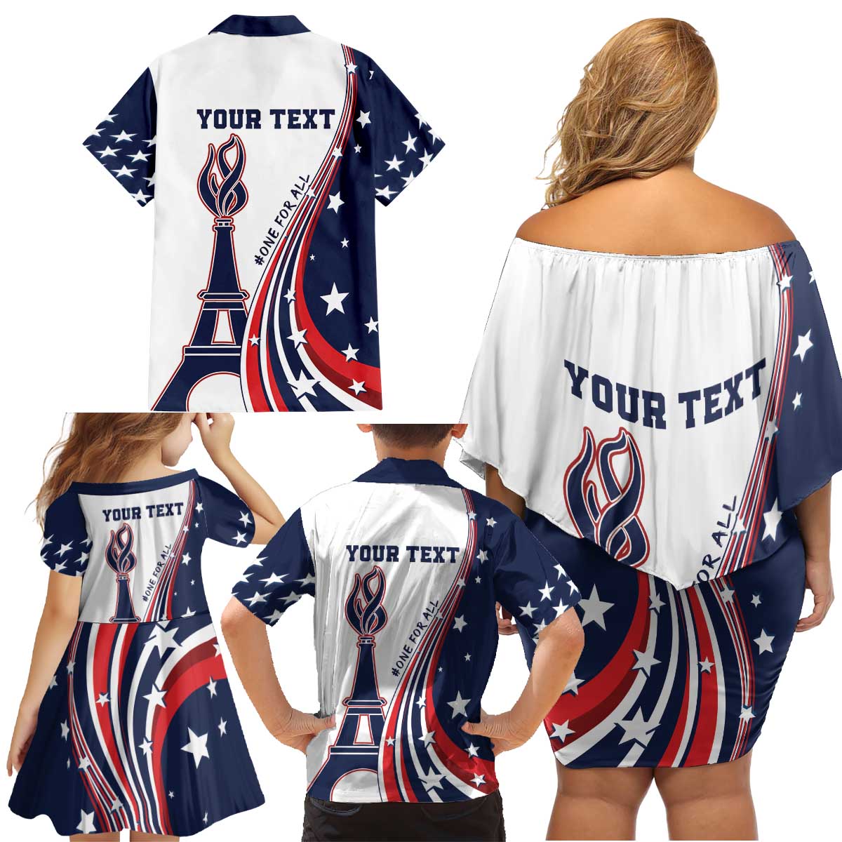 Personalized USA Make America Strong Again Family Matching Off Shoulder Short Dress and Hawaiian Shirt Go Paris 2024 LT9 - Wonder Print Shop