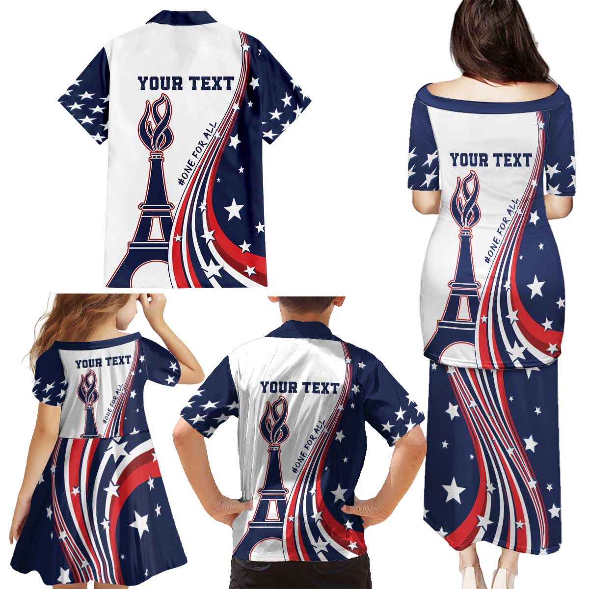 Personalized USA Make America Strong Again Family Matching Puletasi and Hawaiian Shirt Go Paris 2024 - Wonder Print Shop