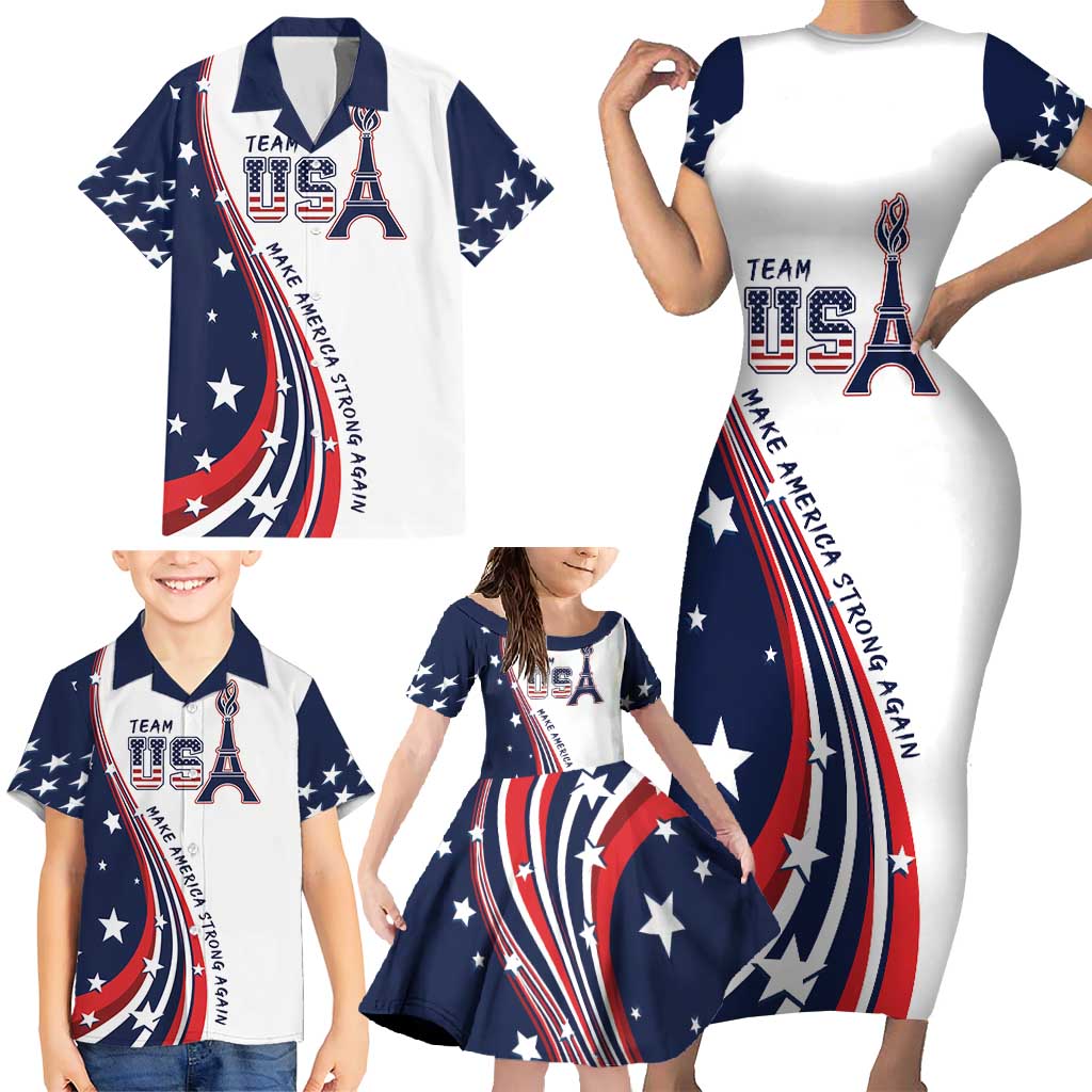 Personalized USA Make America Strong Again Family Matching Short Sleeve Bodycon Dress and Hawaiian Shirt Go Paris 2024 - Wonder Print Shop