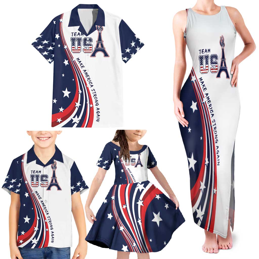 Personalized USA Make America Strong Again Family Matching Tank Maxi Dress and Hawaiian Shirt Go Paris 2024 - Wonder Print Shop