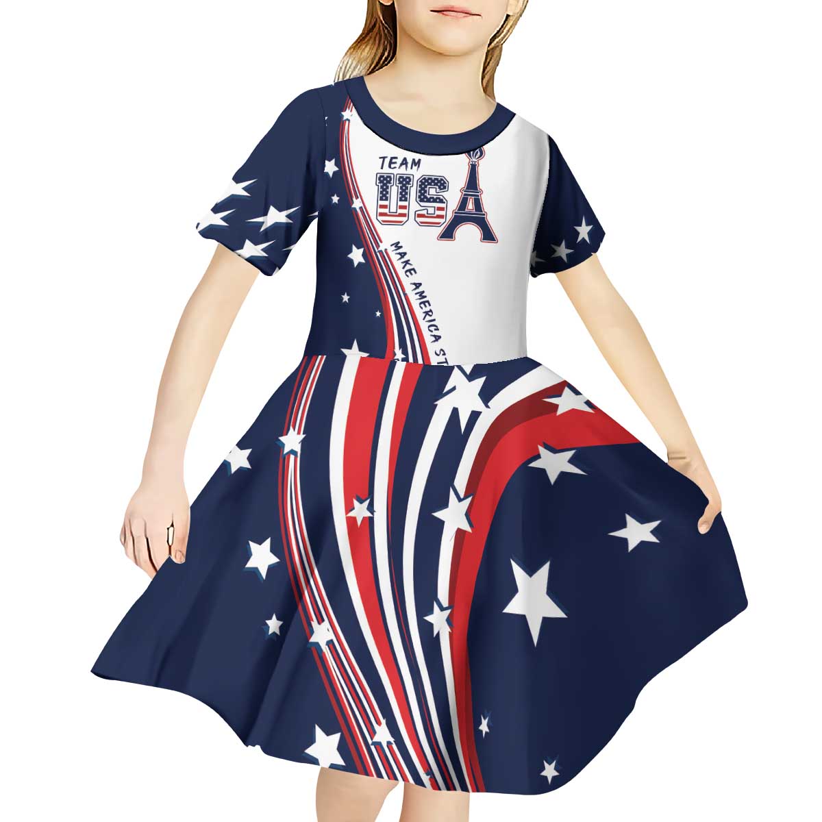 Personalized USA Make America Strong Again Kid Short Sleeve Dress Go Paris 2024 - Wonder Print Shop