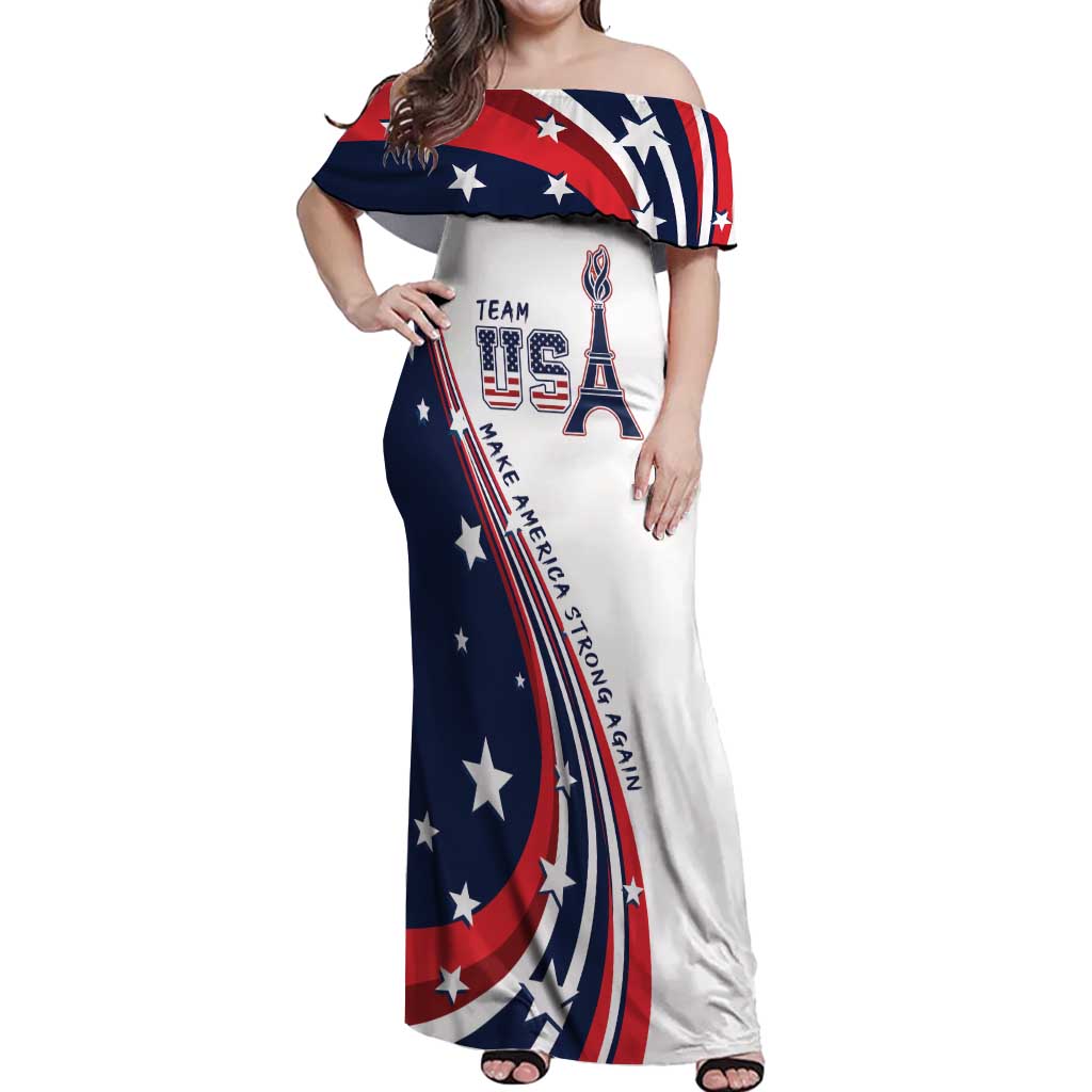 Personalized USA Make America Strong Again Off Shoulder Maxi Dress Go Paris 2024 - Wonder Print Shop