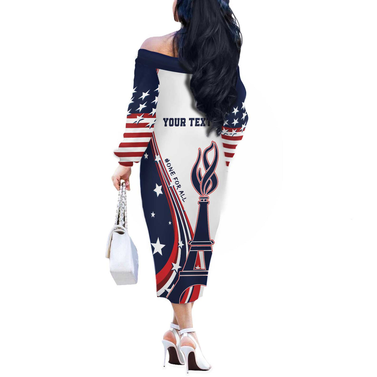 Personalized USA Make America Strong Again Off The Shoulder Long Sleeve Dress Go Paris 2024 - Wonder Print Shop