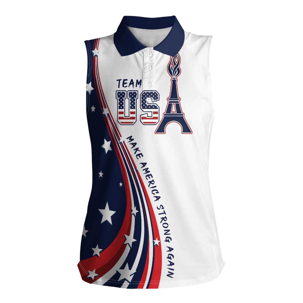 Personalized USA Make America Strong Again Women Sleeveless Polo Shirt Go Paris 2024 - Wonder Print Shop