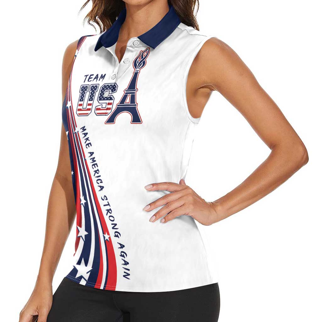 Personalized USA Make America Strong Again Women Sleeveless Polo Shirt Go Paris 2024 - Wonder Print Shop