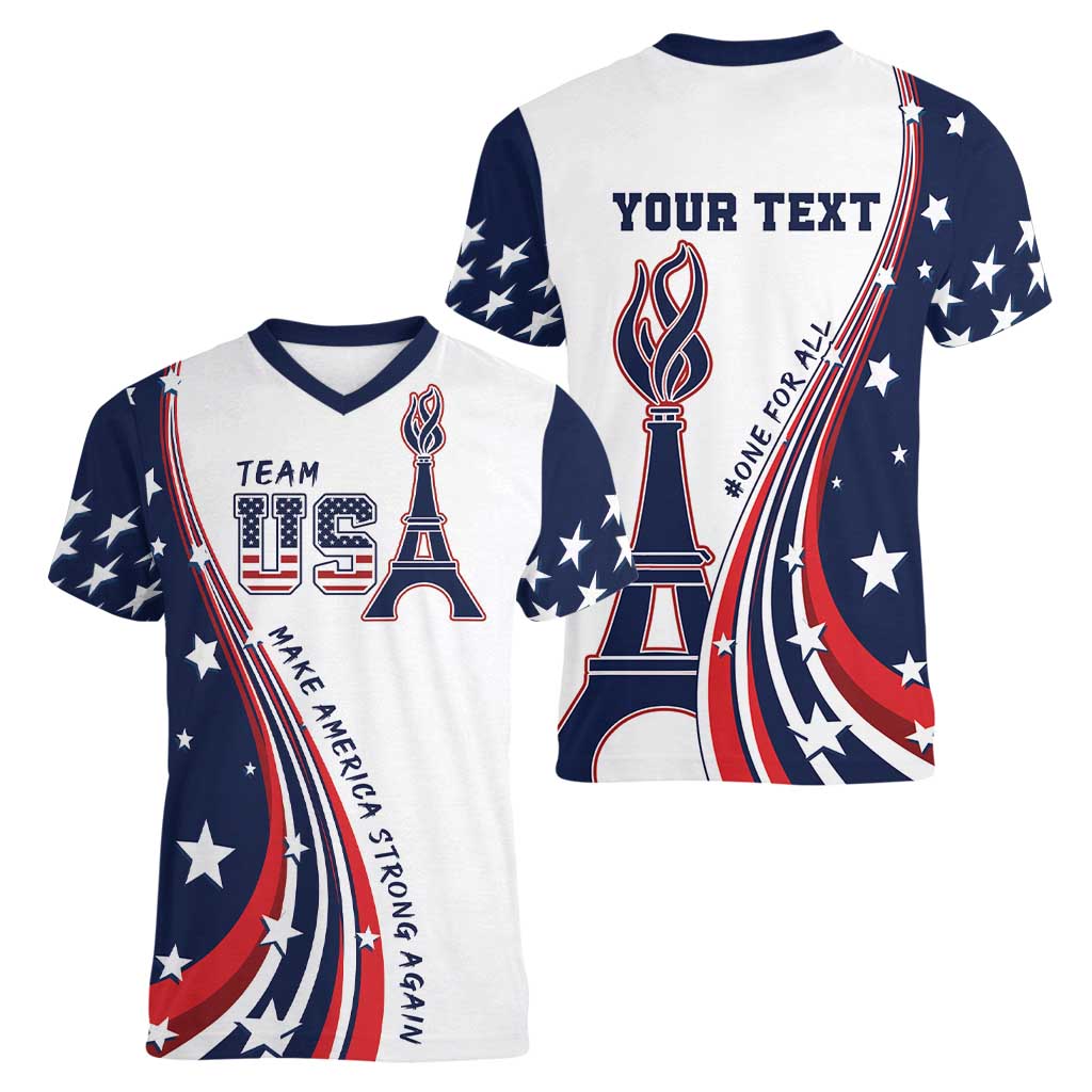 Personalized USA Make America Strong Again Women V-Neck T-Shirt Go Paris 2024 - Wonder Print Shop