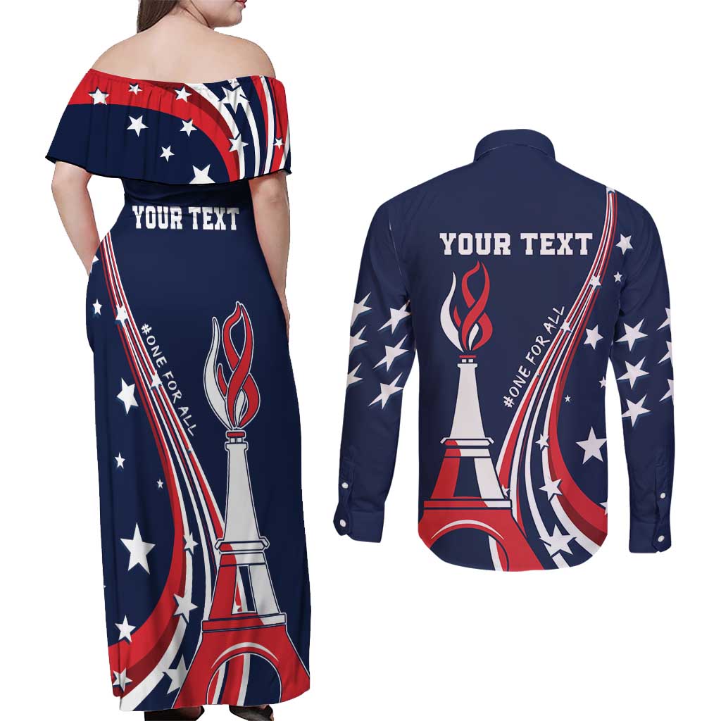 Personalized USA One For All Couples Matching Off Shoulder Maxi Dress and Long Sleeve Button Shirt Go Paris 2024 LT9 - Wonder Print Shop