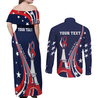 Personalized USA One For All Couples Matching Off Shoulder Maxi Dress and Long Sleeve Button Shirt Go Paris 2024 LT9 - Wonder Print Shop