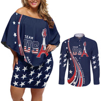 Personalized USA One For All Couples Matching Off Shoulder Short Dress and Long Sleeve Button Shirt Go Paris 2024 LT9 - Wonder Print Shop