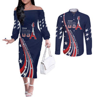 Personalized USA One For All Couples Matching Off The Shoulder Long Sleeve Dress and Long Sleeve Button Shirt Go Paris 2024