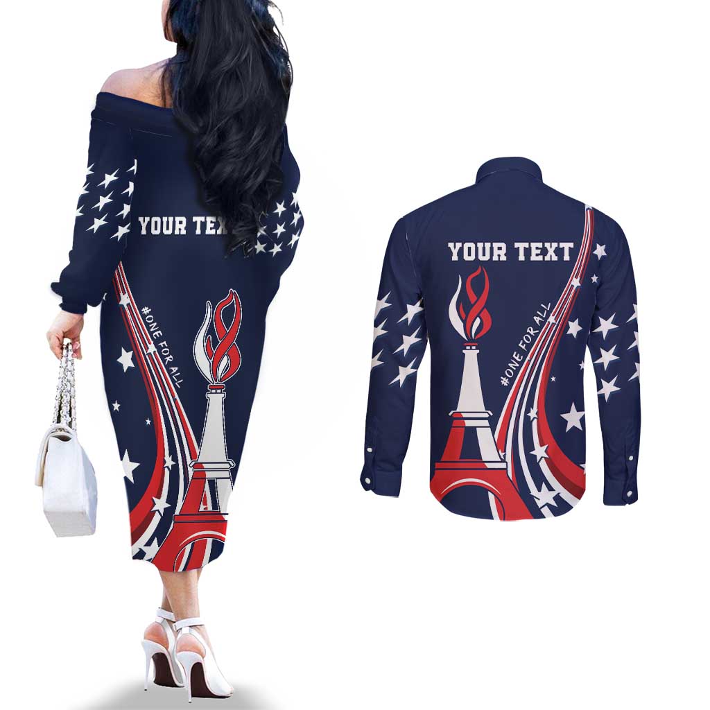 Personalized USA One For All Couples Matching Off The Shoulder Long Sleeve Dress and Long Sleeve Button Shirt Go Paris 2024