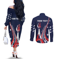 Personalized USA One For All Couples Matching Off The Shoulder Long Sleeve Dress and Long Sleeve Button Shirt Go Paris 2024