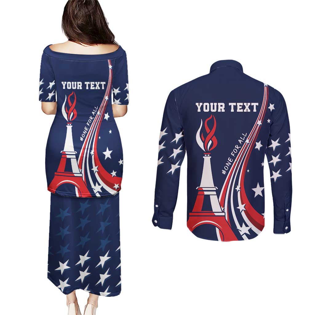 Personalized USA One For All Couples Matching Puletasi and Long Sleeve Button Shirt Go Paris 2024 LT9 - Wonder Print Shop