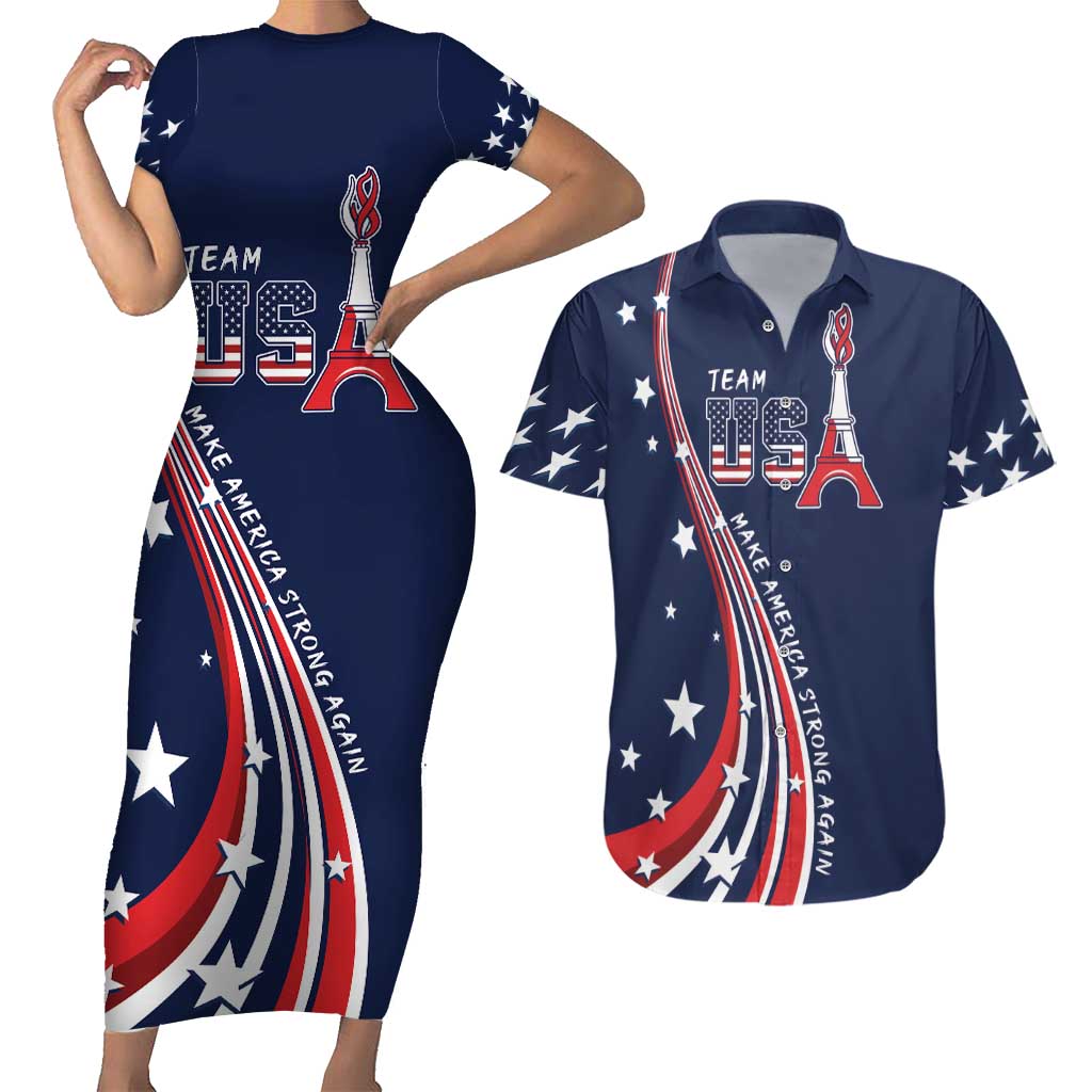Personalized USA One For All Couples Matching Short Sleeve Bodycon Dress and Hawaiian Shirt Go Paris 2024 LT9 - Wonder Print Shop
