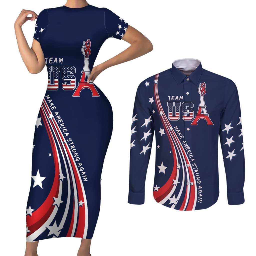 Personalized USA One For All Couples Matching Short Sleeve Bodycon Dress and Long Sleeve Button Shirt Go Paris 2024 LT9 - Wonder Print Shop