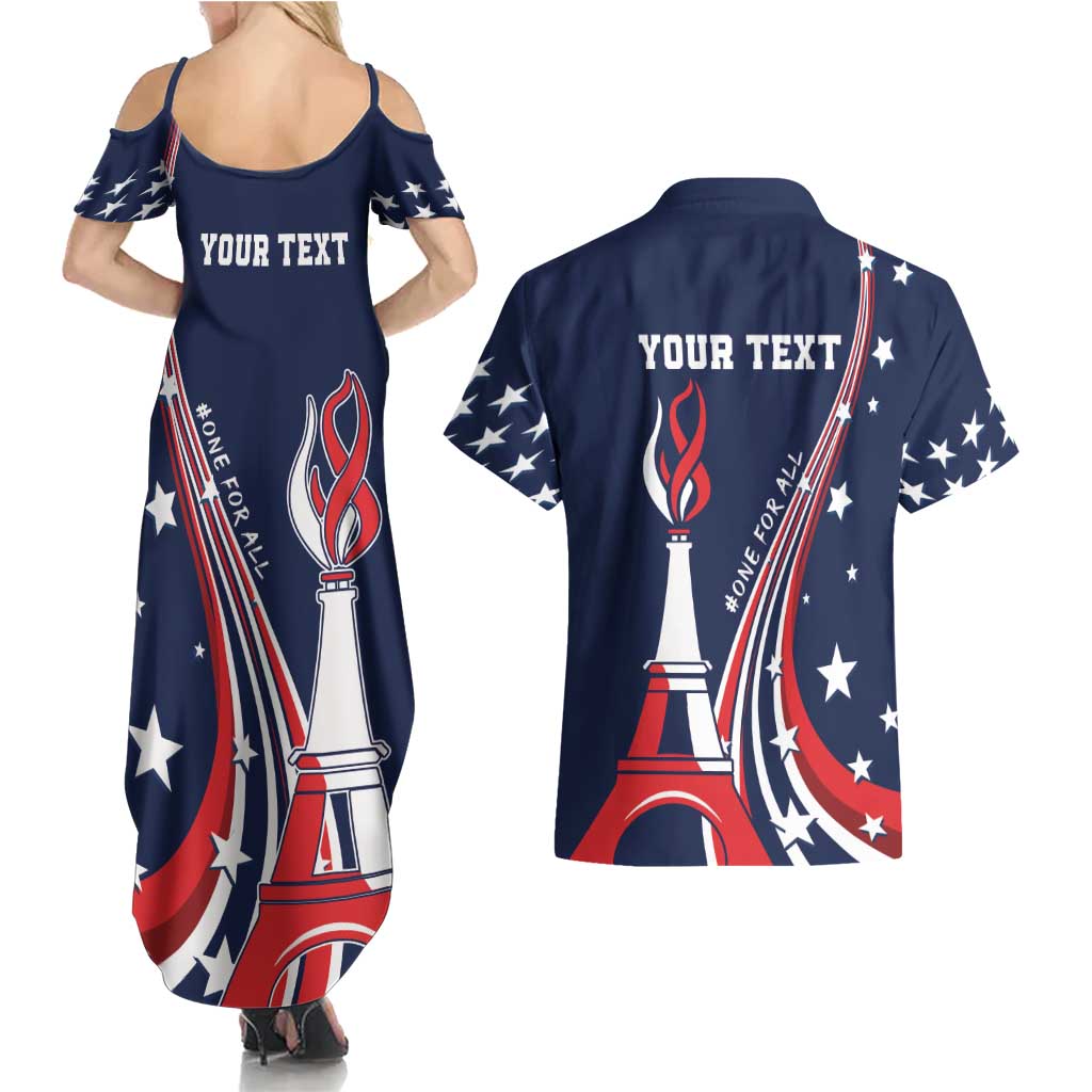Personalized USA One For All Couples Matching Summer Maxi Dress and Hawaiian Shirt Go Paris 2024 LT9 - Wonder Print Shop