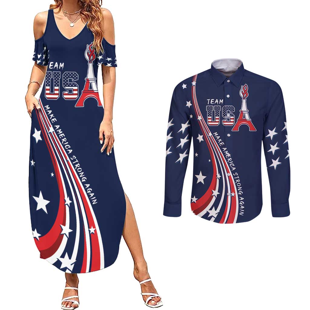Personalized USA One For All Couples Matching Summer Maxi Dress and Long Sleeve Button Shirt Go Paris 2024 LT9 - Wonder Print Shop
