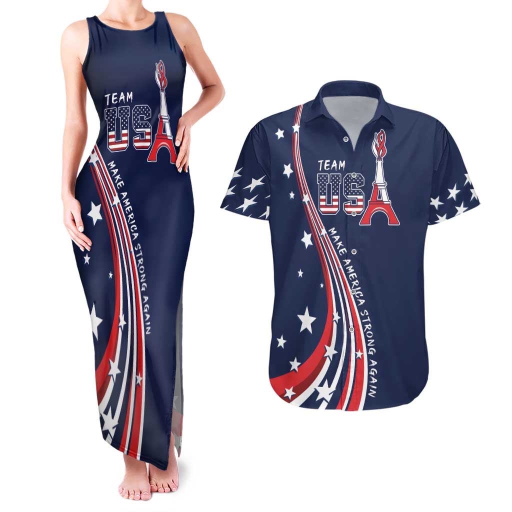 Personalized USA One For All Couples Matching Tank Maxi Dress and Hawaiian Shirt Go Paris 2024 LT9 - Wonder Print Shop